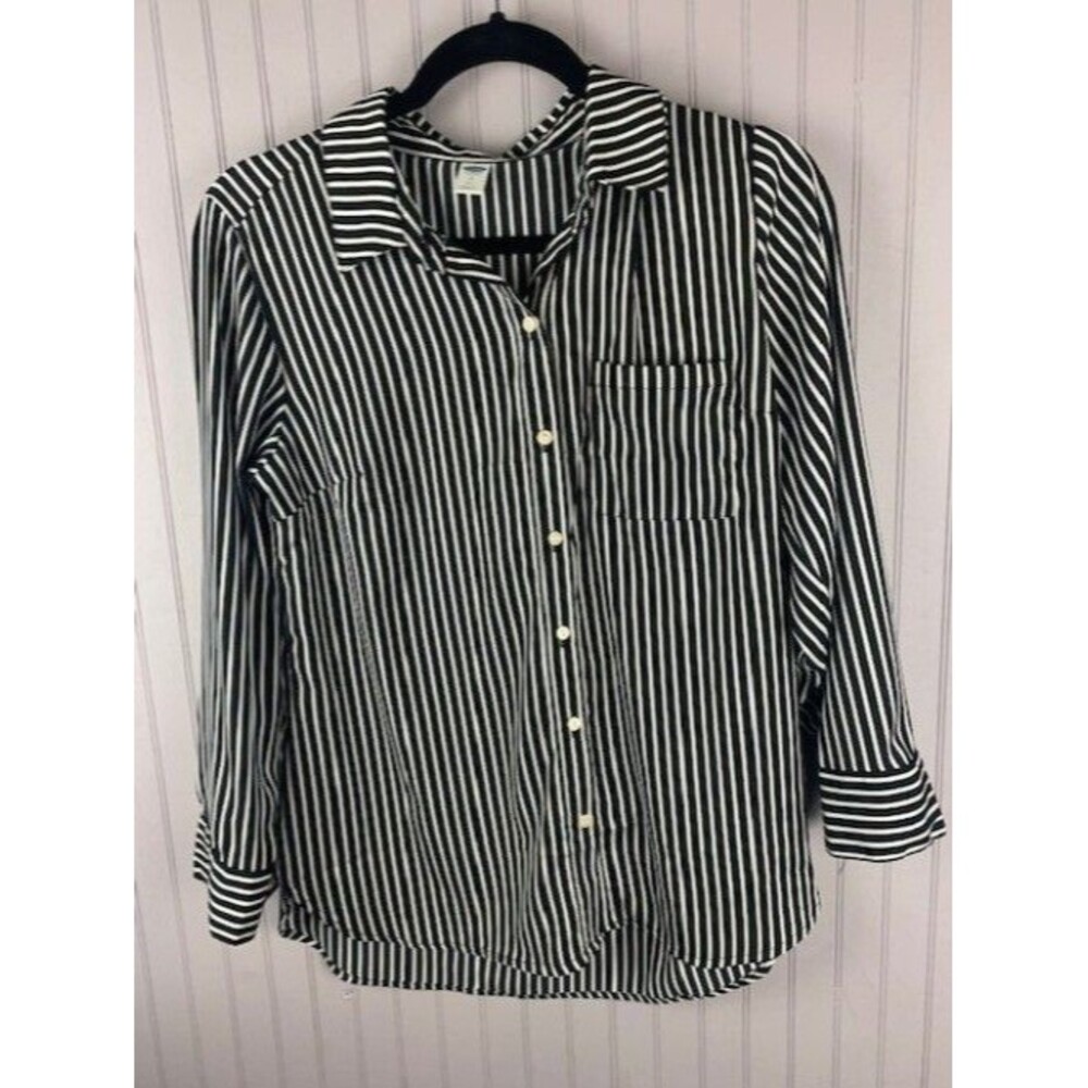 Old Navy Size S Womens Top Shirt Long Sleeve Black White Stripe Button Up